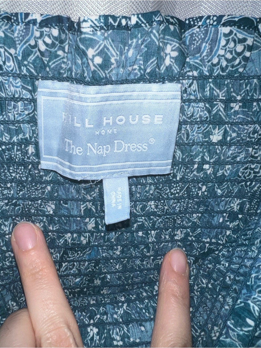 Hill House 100% Cotton Nap Dress Teal Blue Floral Smocked size L - Picture 7 of 8